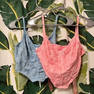 SHEIN Lace Crop Tops in Pink and Blue